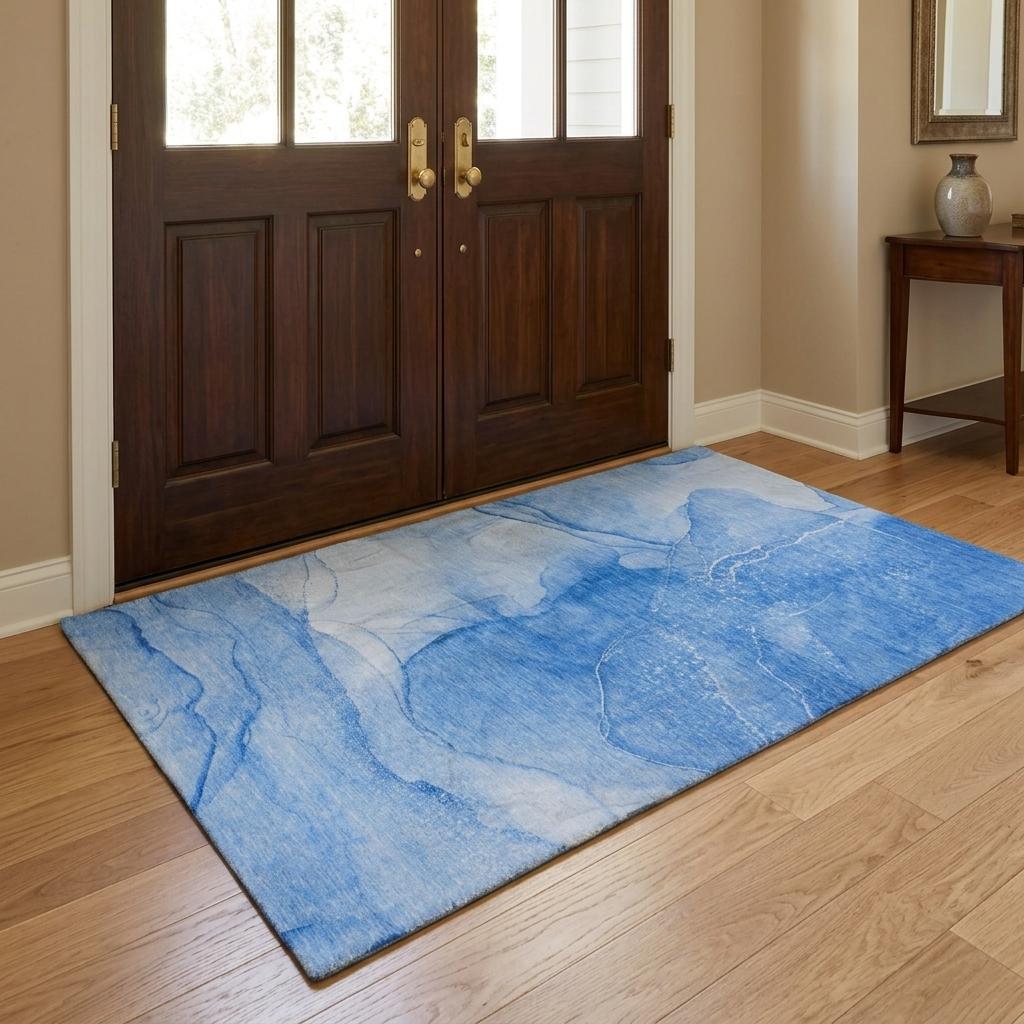 3' X 5' Blue And Denim Blue Abstract Shag Washable Area Rug With UV Protection - HomeRoots - Flyclothing LLC