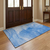 3' X 5' Blue And Denim Blue Abstract Shag Washable Area Rug With UV Protection - HomeRoots - Flyclothing LLC