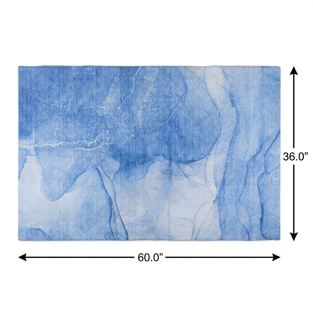 3' X 5' Blue And Denim Blue Abstract Shag Washable Area Rug With UV Protection - HomeRoots - Flyclothing LLC