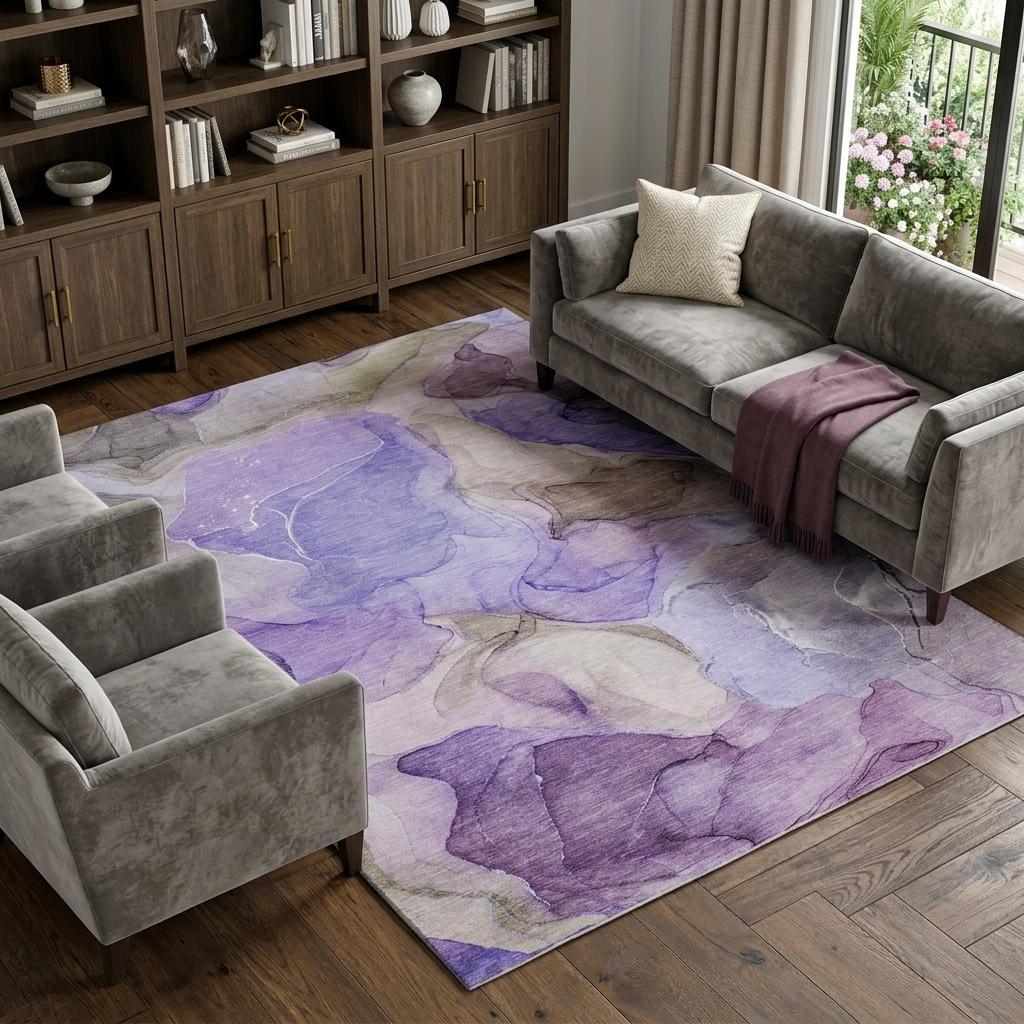9' X 12' Purple And Lilac Abstract Shag Washable Area Rug With UV Protection - HomeRoots - Flyclothing LLC