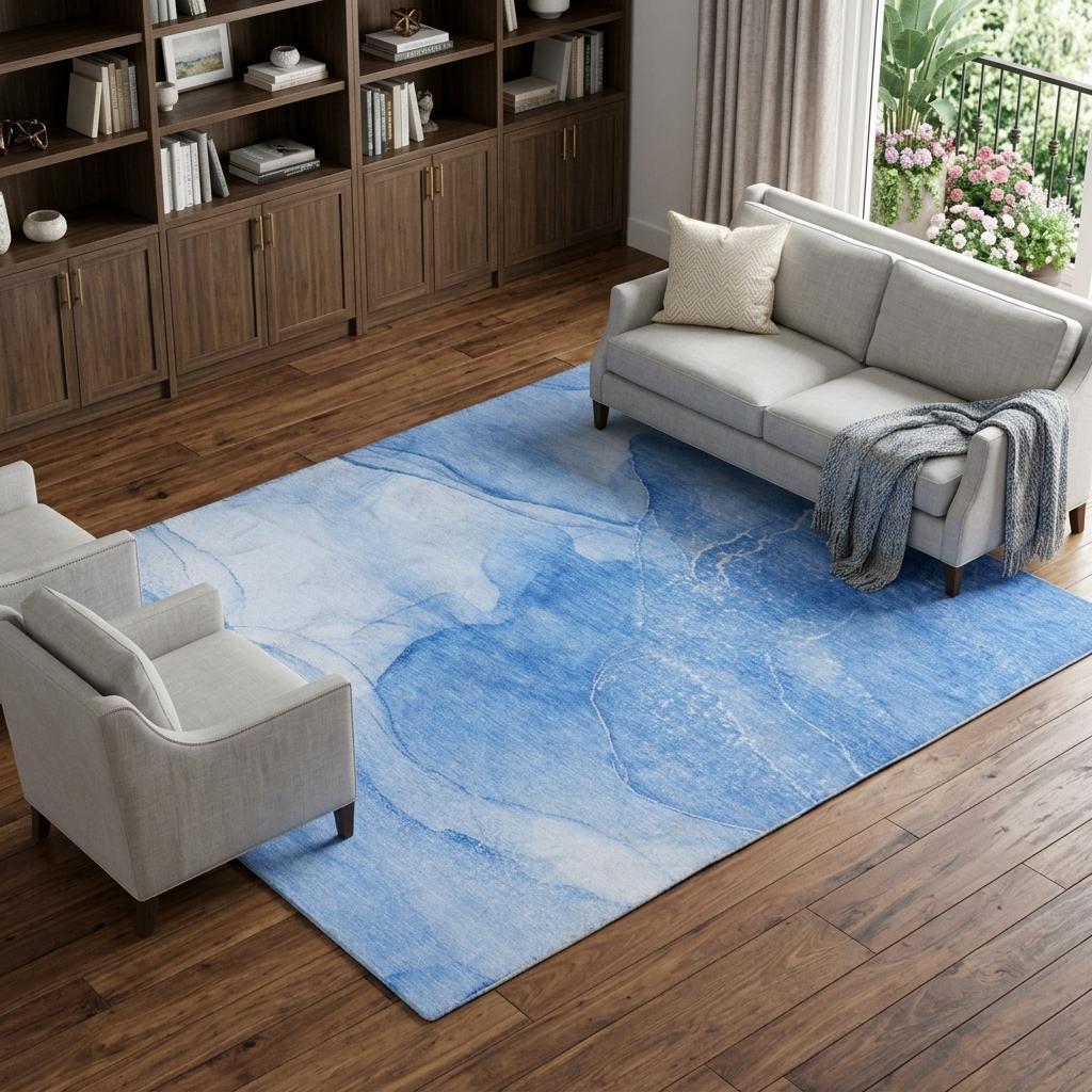8' X 10' Blue And Denim Blue Abstract Shag Washable Area Rug With UV Protection - HomeRoots - Flyclothing LLC