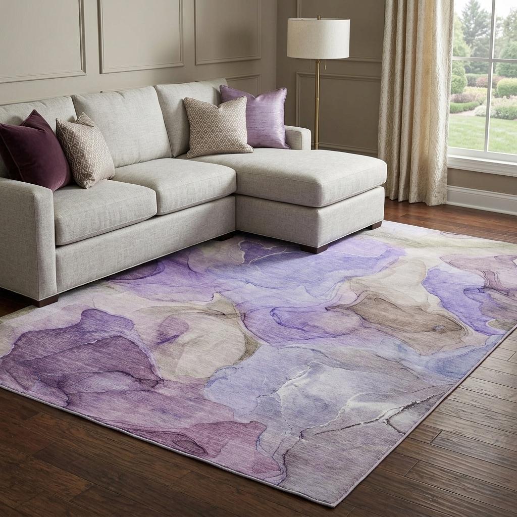 10' X 14' Purple And Lilac Abstract Shag Washable Area Rug With UV Protection - HomeRoots - Flyclothing LLC