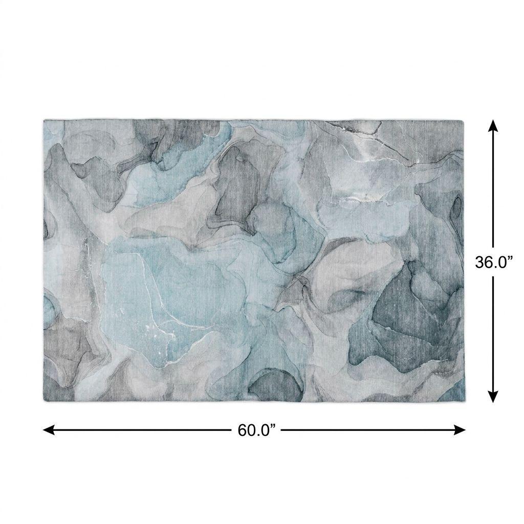 3' X 5' Teal And Gray Abstract Shag Washable Area Rug With UV Protection - HomeRoots - Flyclothing LLC