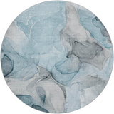 8' Teal And Gray Abstract Shag Washable Round Rug With UV Protection - HomeRoots - Flyclothing LLC