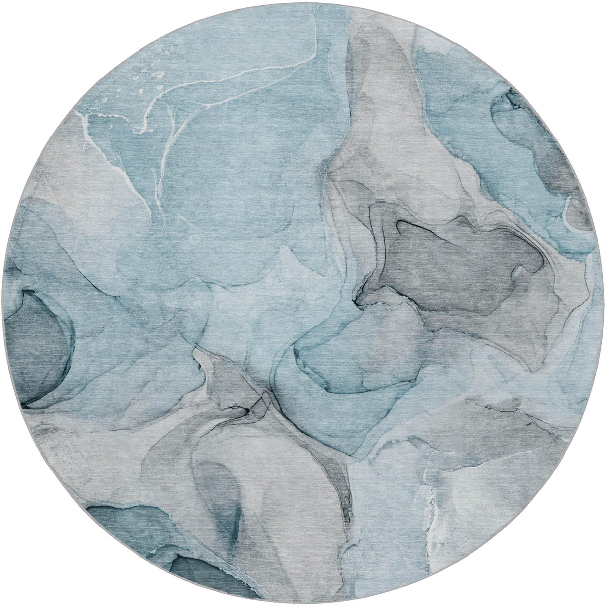 8' Teal And Gray Abstract Shag Washable Round Rug With UV Protection - HomeRoots - Flyclothing LLC