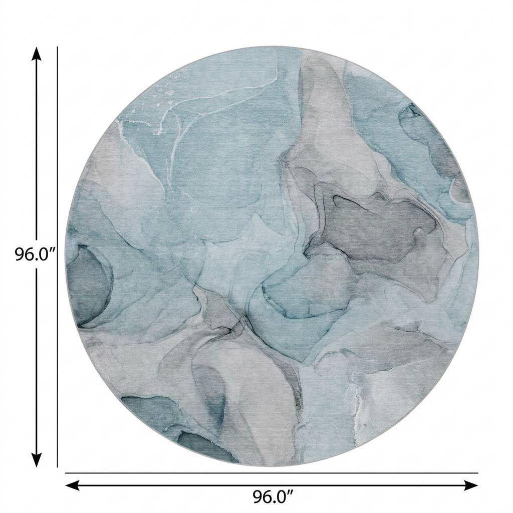 8' Teal And Gray Abstract Shag Washable Round Rug With UV Protection - HomeRoots - Flyclothing LLC
