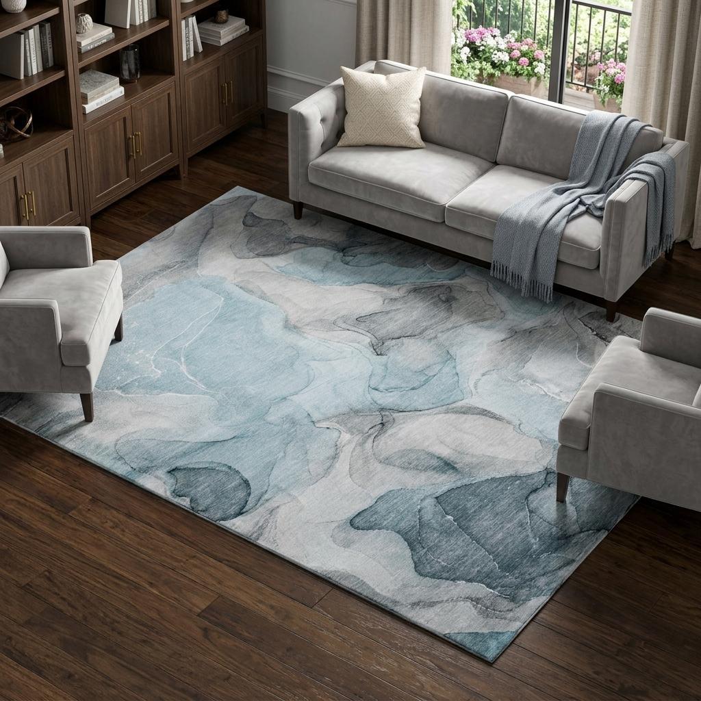 8' X 10' Teal And Gray Abstract Shag Washable Area Rug With UV Protection - HomeRoots - Flyclothing LLC