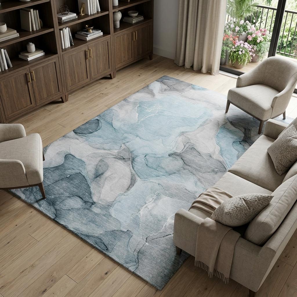 9' X 12' Teal And Gray Abstract Shag Washable Area Rug With UV Protection - HomeRoots - Flyclothing LLC