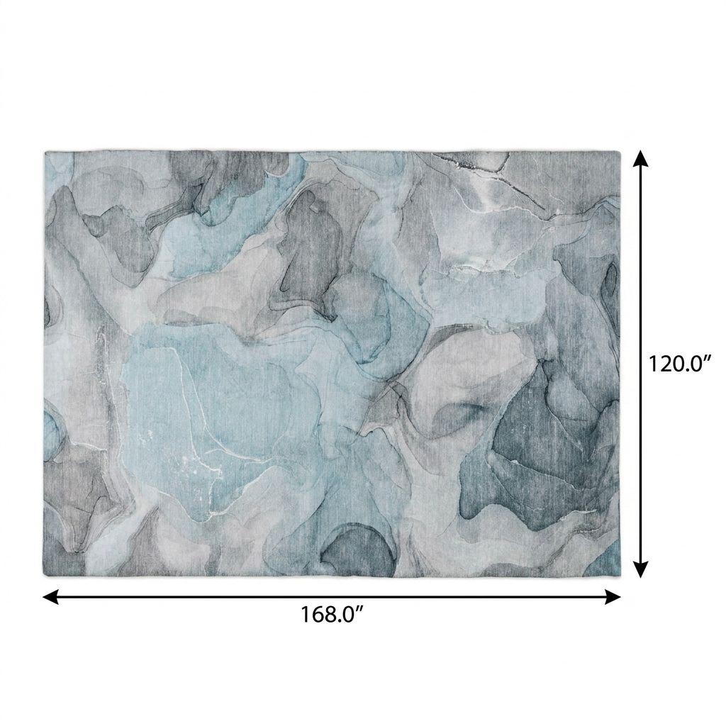 10' X 14' Teal And Gray Abstract Shag Washable Area Rug With UV Protection - HomeRoots - Flyclothing LLC