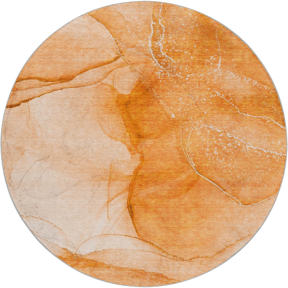 8' Orange And Peach Abstract Shag Washable Round Rug With UV Protection - HomeRoots - Flyclothing LLC
