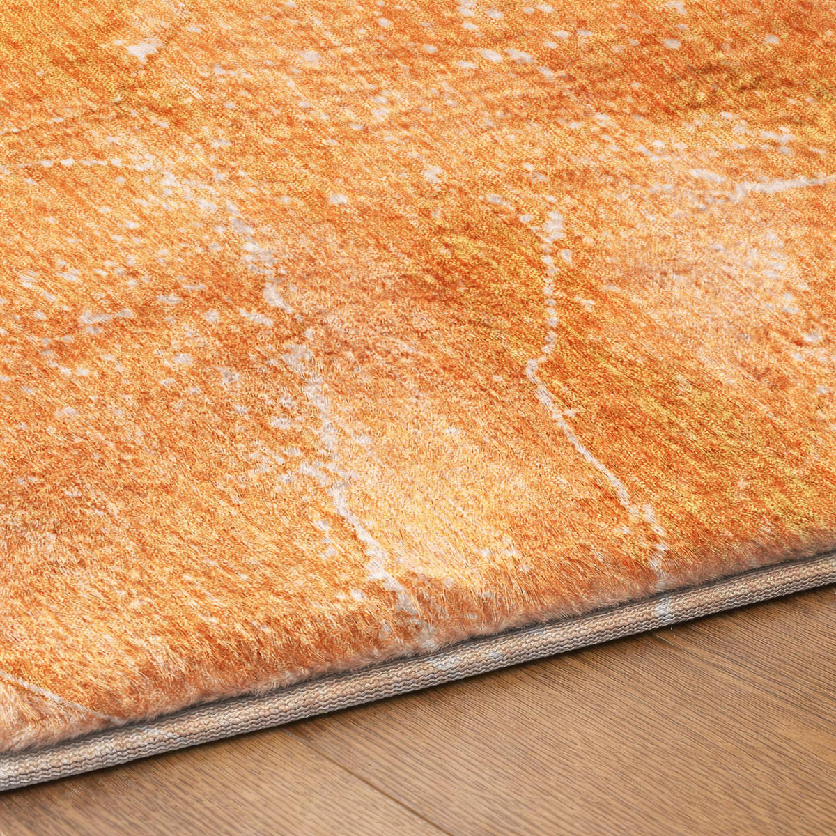 8' Orange And Peach Abstract Shag Washable Round Rug With UV Protection - HomeRoots - Flyclothing LLC