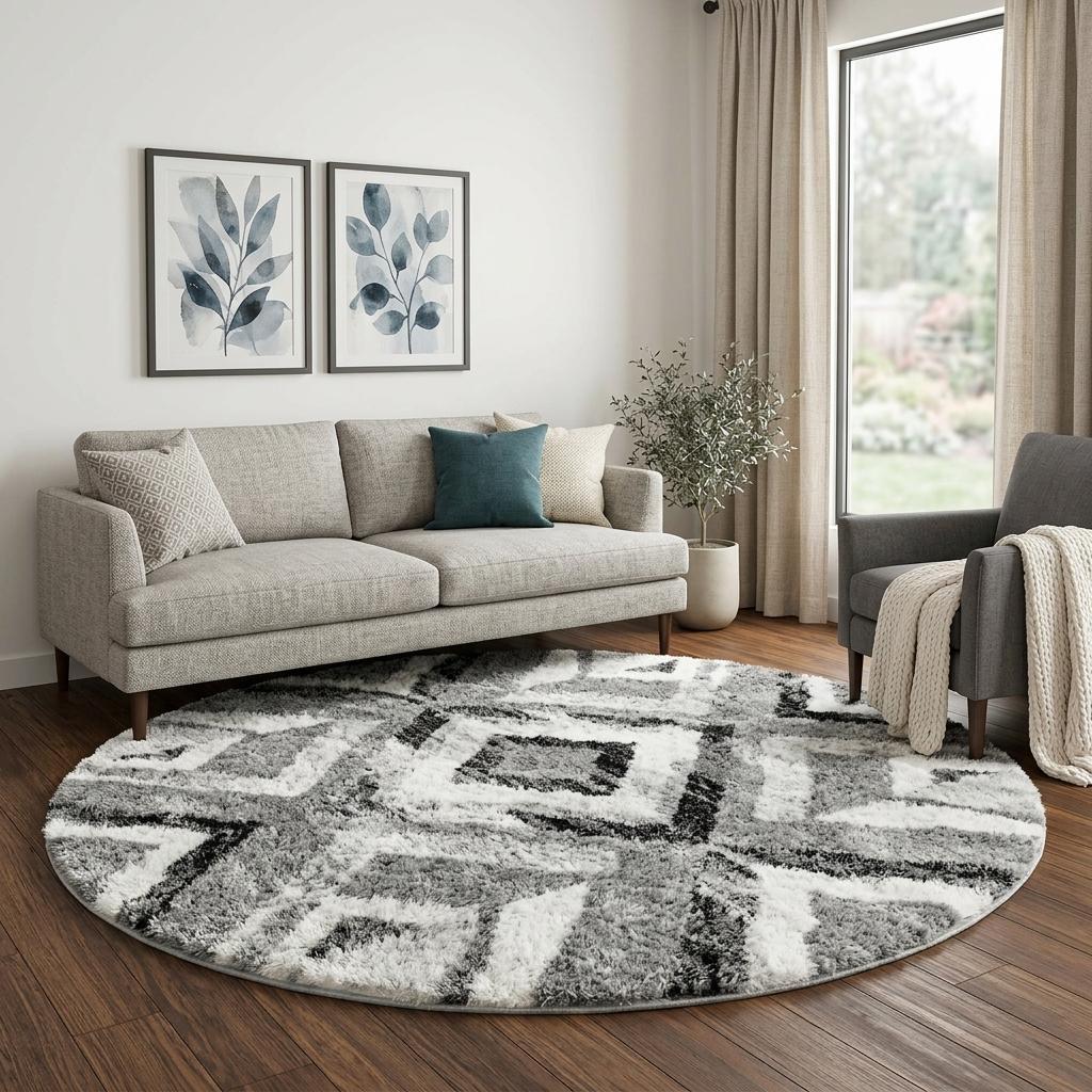 8' Orange And Peach Abstract Shag Washable Round Rug With UV Protection - HomeRoots - Flyclothing LLC