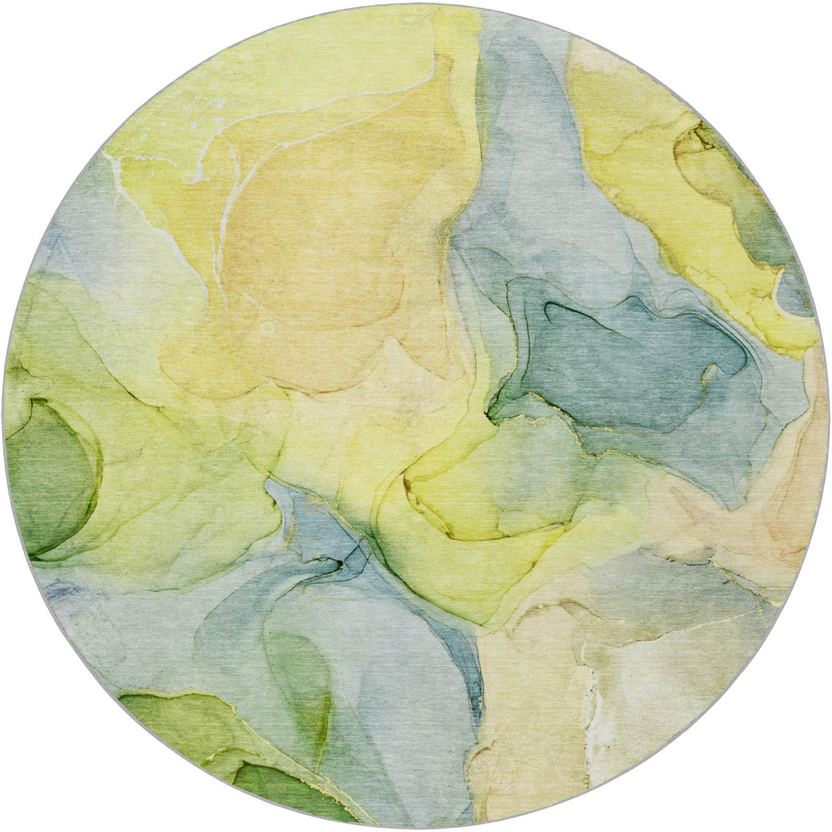 8' Yellow And Teal Abstract Shag Washable Round Rug With UV Protection - HomeRoots - Flyclothing LLC