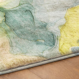 8' Yellow And Teal Abstract Shag Washable Round Rug With UV Protection - HomeRoots - Flyclothing LLC
