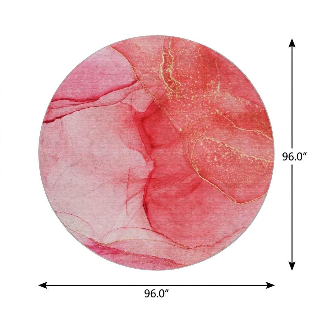 8' Pink And Blush Abstract Shag Washable Round Rug With UV Protection - HomeRoots - Flyclothing LLC