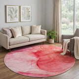 8' Pink And Blush Abstract Shag Washable Round Rug With UV Protection - HomeRoots - Flyclothing LLC