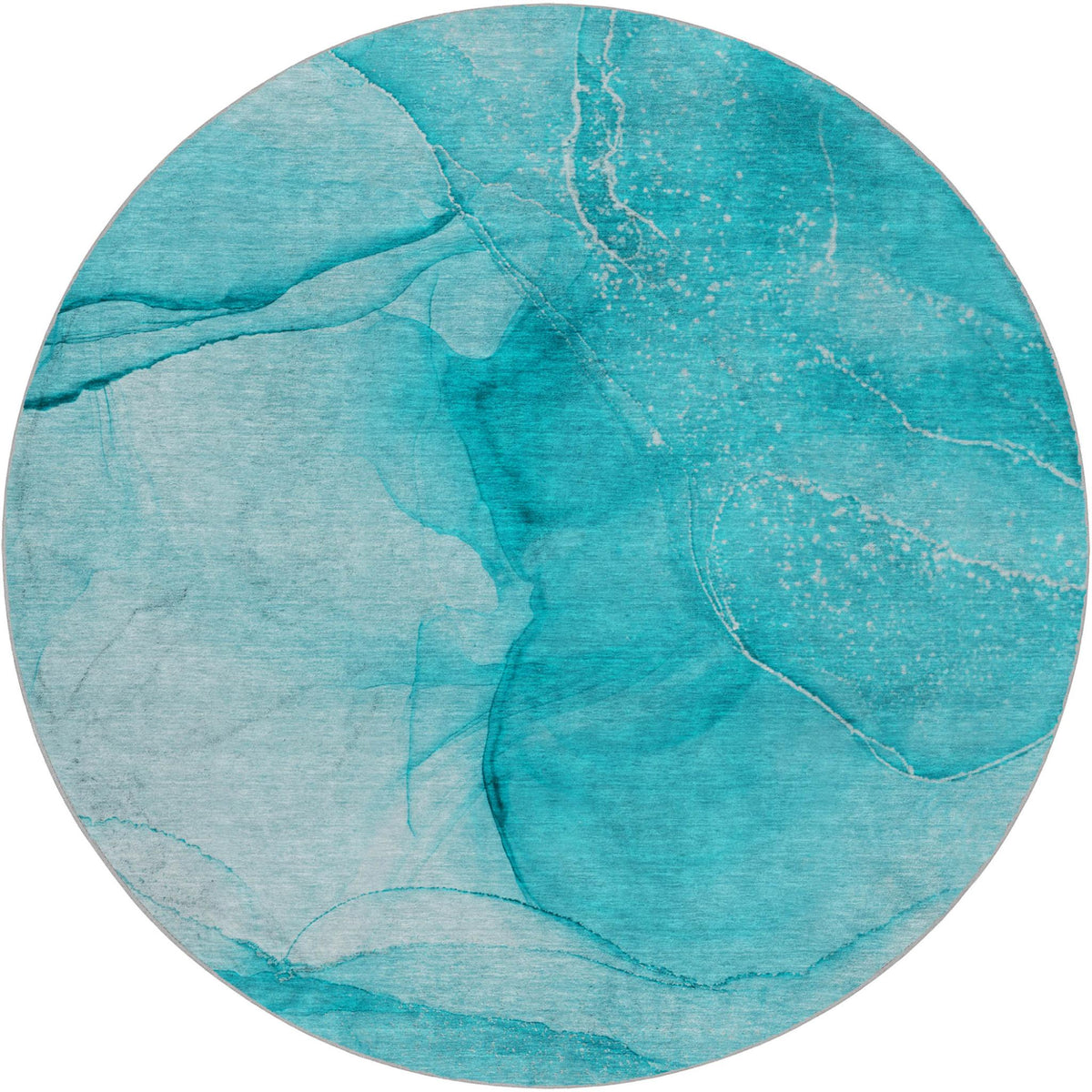 8' Teal And Ivory Abstract Shag Washable Round Rug With UV Protection - HomeRoots - Flyclothing LLC