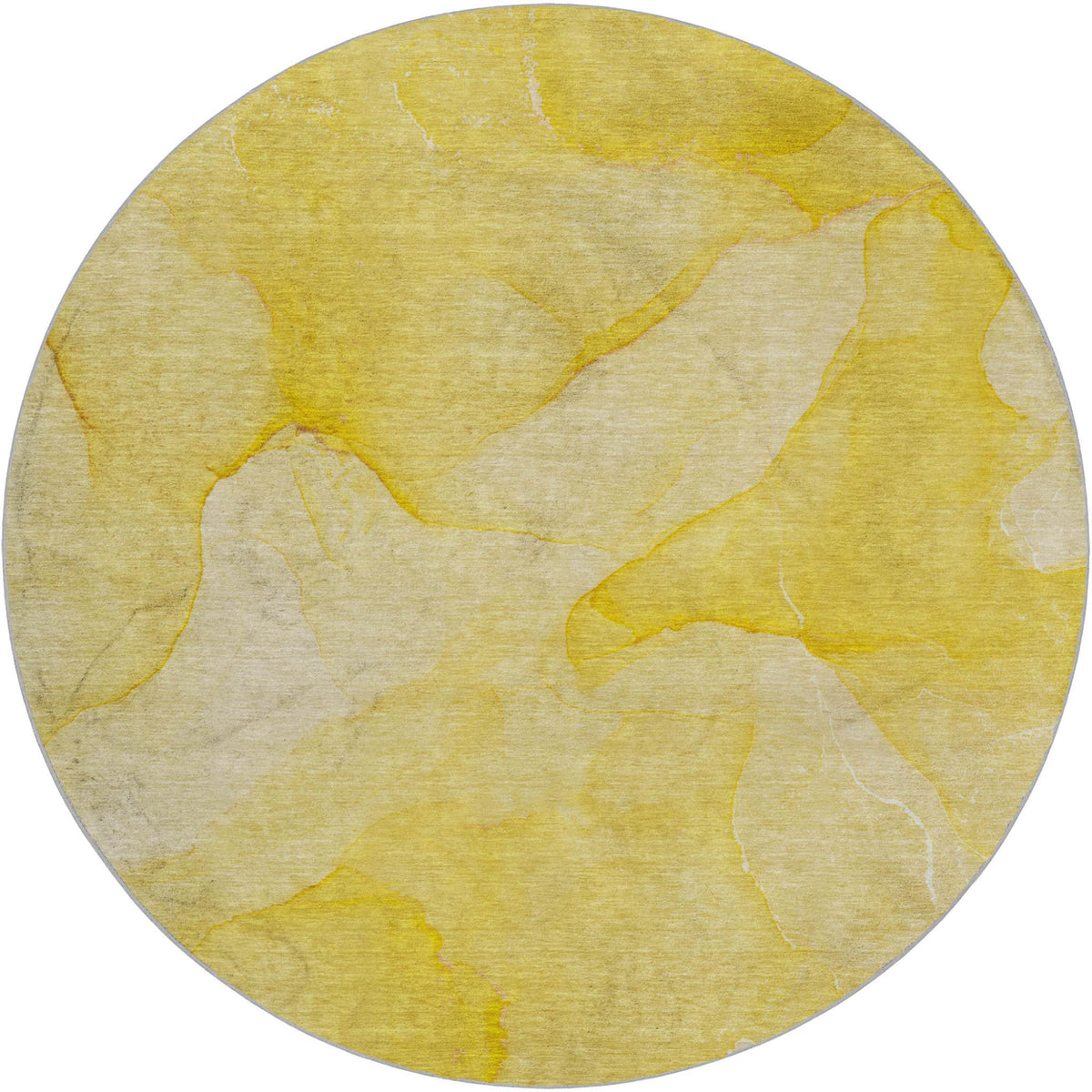 8' Gold And Ivory Abstract Shag Washable Round Rug With UV Protection - HomeRoots - Flyclothing LLC