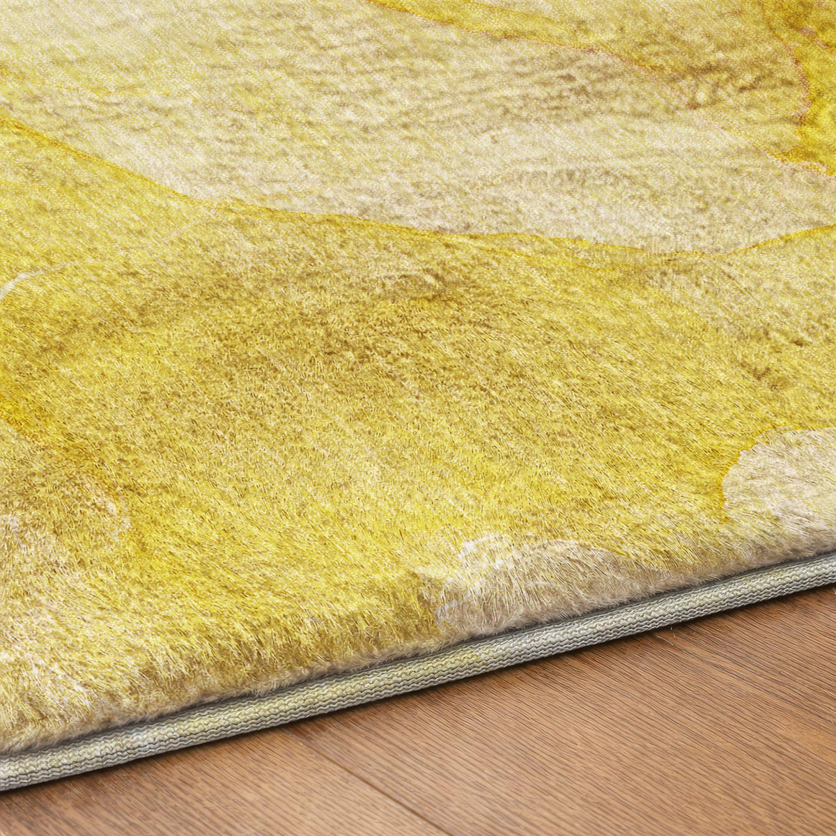 8' Gold And Ivory Abstract Shag Washable Round Rug With UV Protection - HomeRoots - Flyclothing LLC