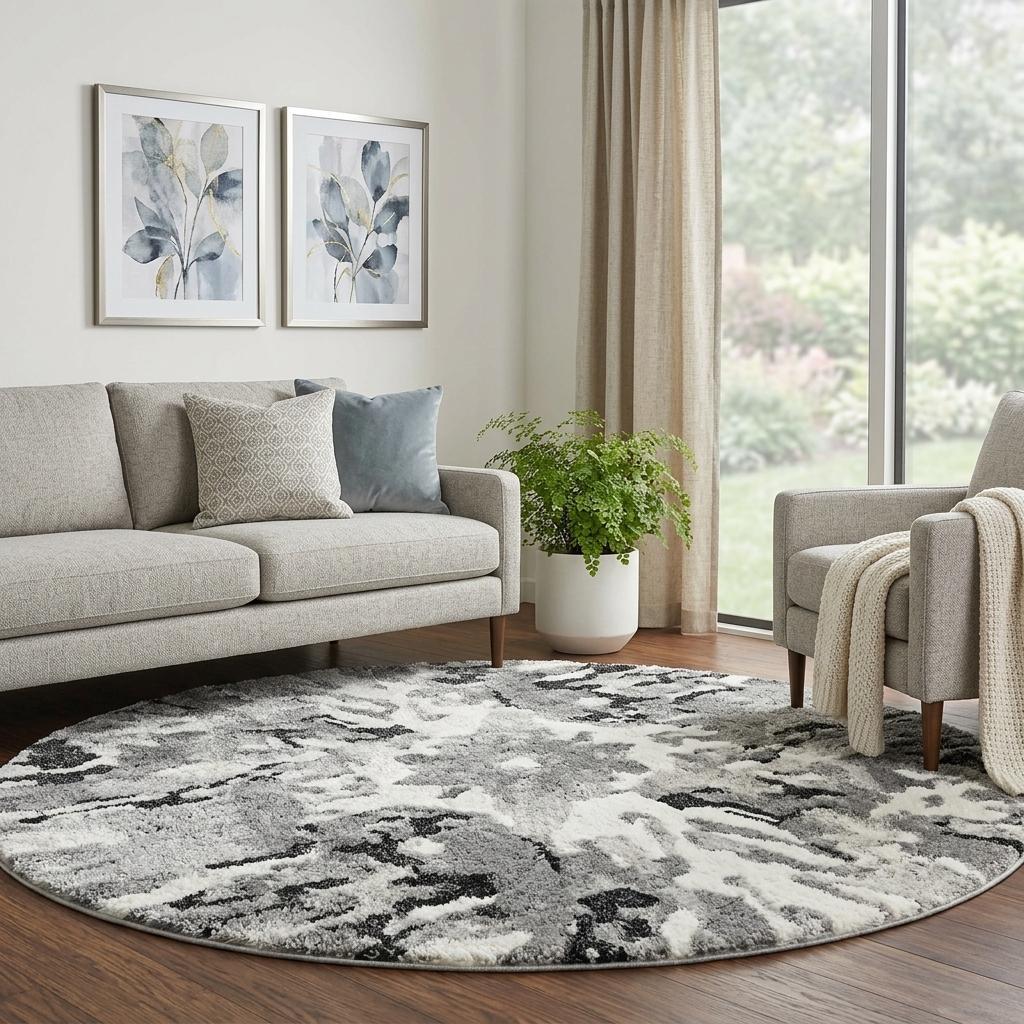 8' Gold And Ivory Abstract Shag Washable Round Rug With UV Protection - HomeRoots - Flyclothing LLC