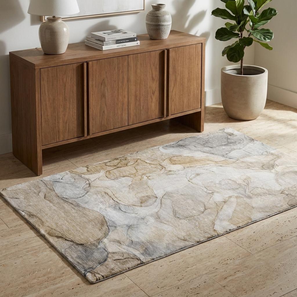 3' X 5' Beige And Taupe Abstract Shag Washable Area Rug With UV Protection - HomeRoots - Flyclothing LLC