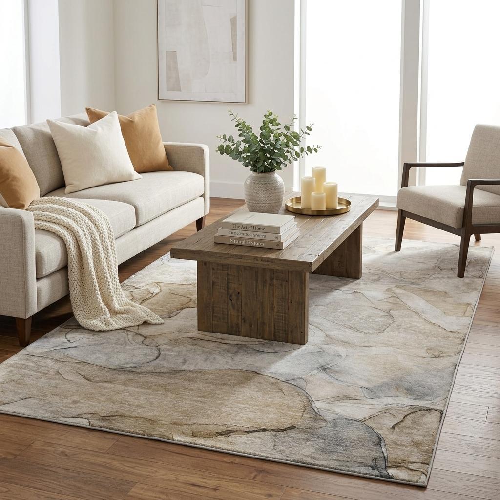 5' X 8' Beige And Taupe Abstract Shag Washable Area Rug With UV Protection - HomeRoots - Flyclothing LLC