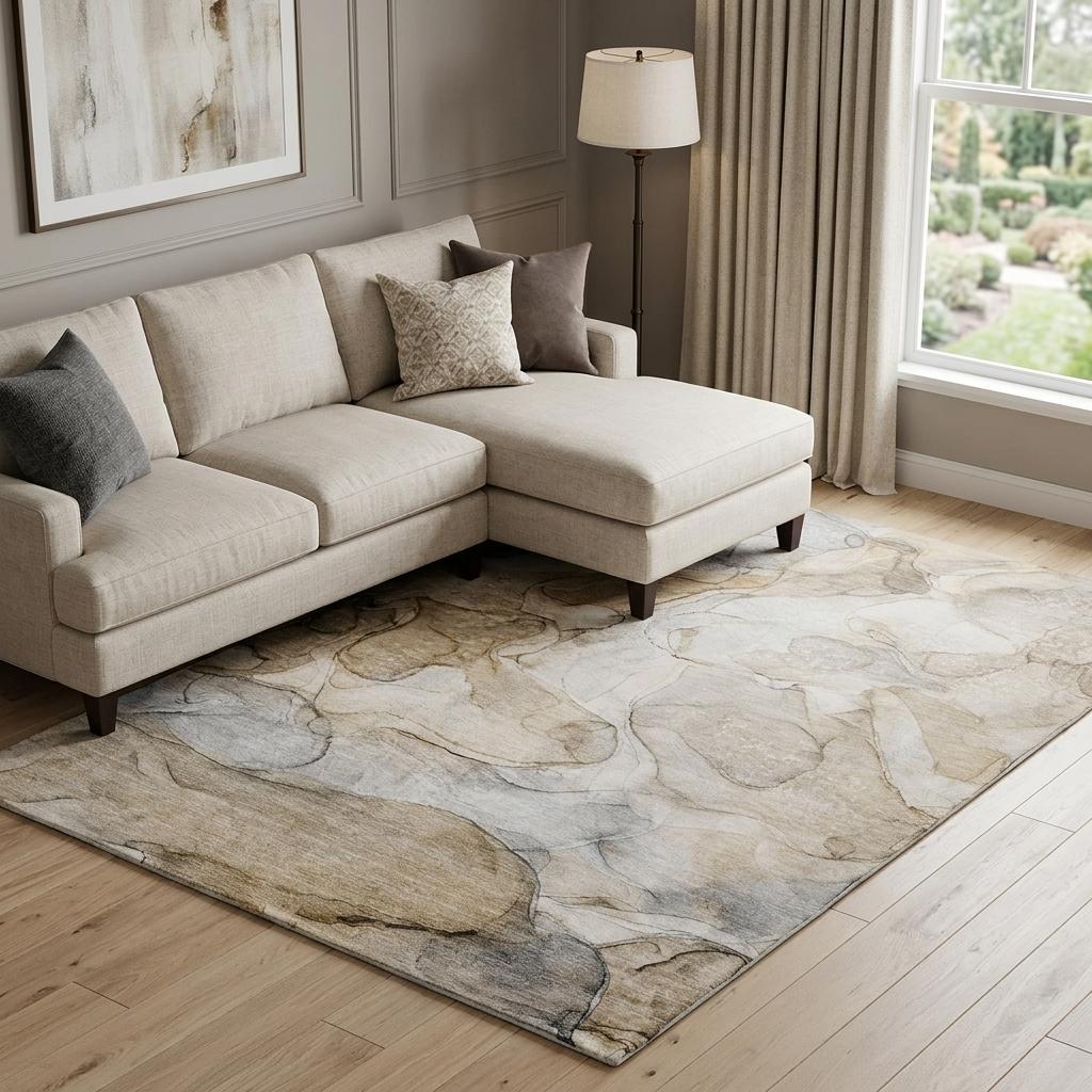 8' X 10' Beige And Taupe Abstract Shag Washable Area Rug With UV Protection - HomeRoots - Flyclothing LLC