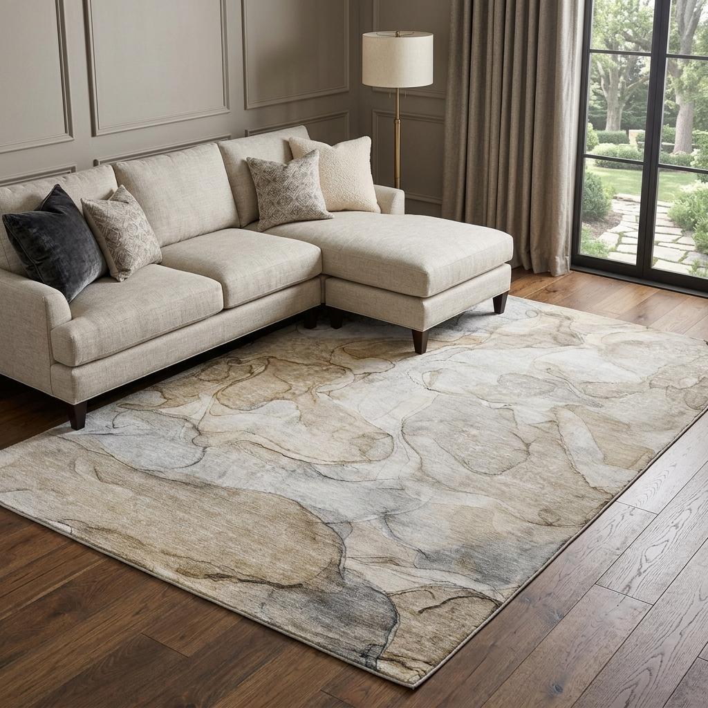9' X 12' Beige And Taupe Abstract Shag Washable Area Rug With UV Protection - HomeRoots - Flyclothing LLC