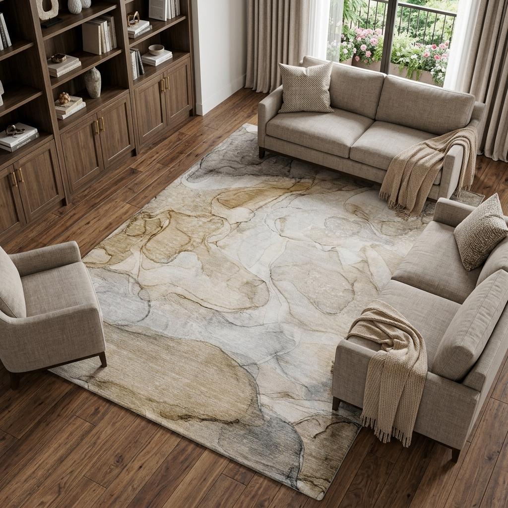 10' X 14' Beige And Taupe Abstract Shag Washable Area Rug With UV Protection - HomeRoots - Flyclothing LLC