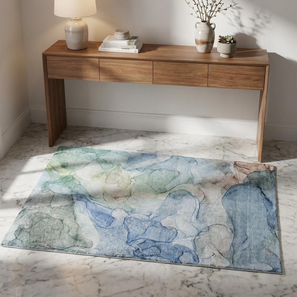3' X 5' Blue And Teal Abstract Shag Washable Area Rug With UV Protection - HomeRoots - Flyclothing LLC