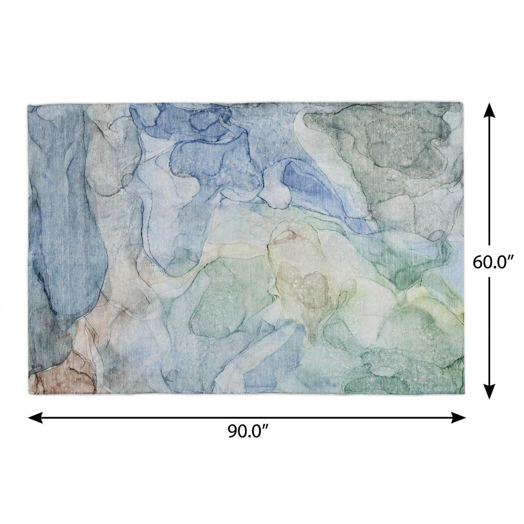 5' X 8' Blue And Teal Abstract Shag Washable Area Rug With UV Protection - HomeRoots - Flyclothing LLC