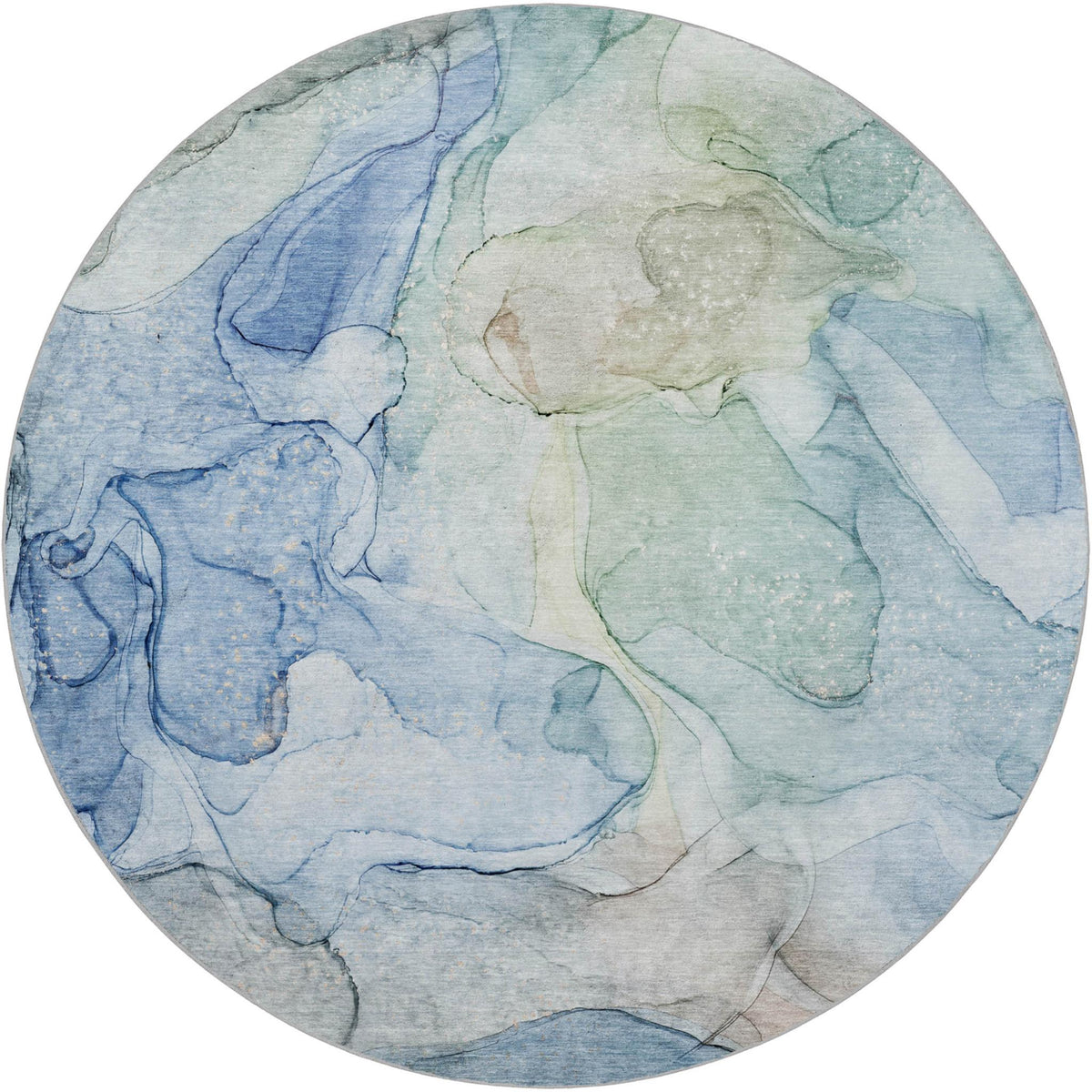 8' Blue And Teal Abstract Shag Washable Round Rug With UV Protection - HomeRoots - Flyclothing LLC
