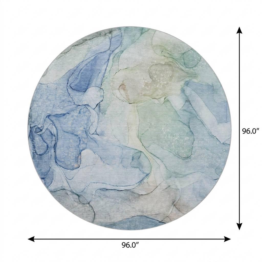 8' Blue And Teal Abstract Shag Washable Round Rug With UV Protection - HomeRoots - Flyclothing LLC