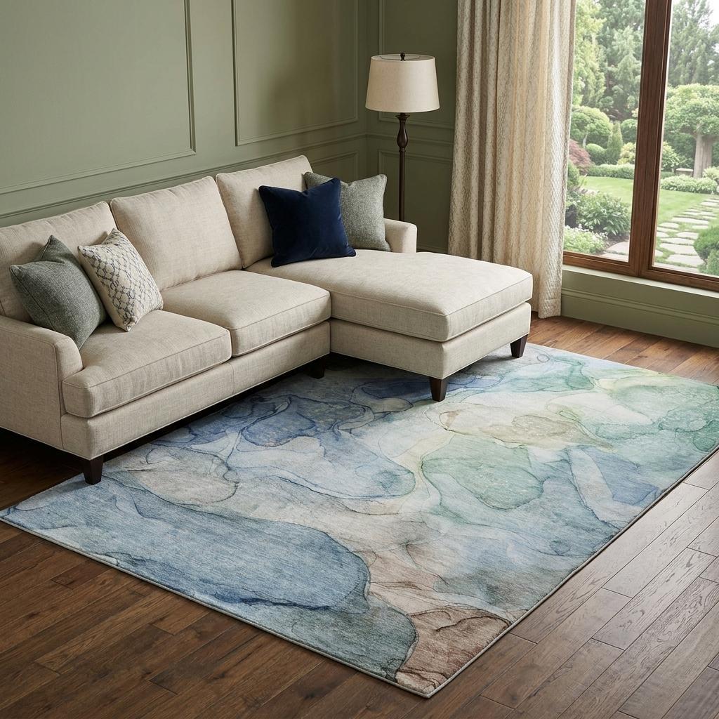 8' X 10' Blue And Teal Abstract Shag Washable Area Rug With UV Protection - HomeRoots - Flyclothing LLC