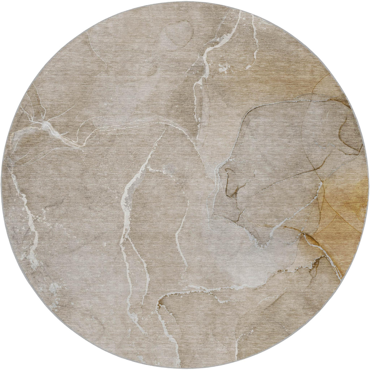 8' Beige And Taupe Abstract Shag Washable Round Rug With UV Protection - HomeRoots - Flyclothing LLC