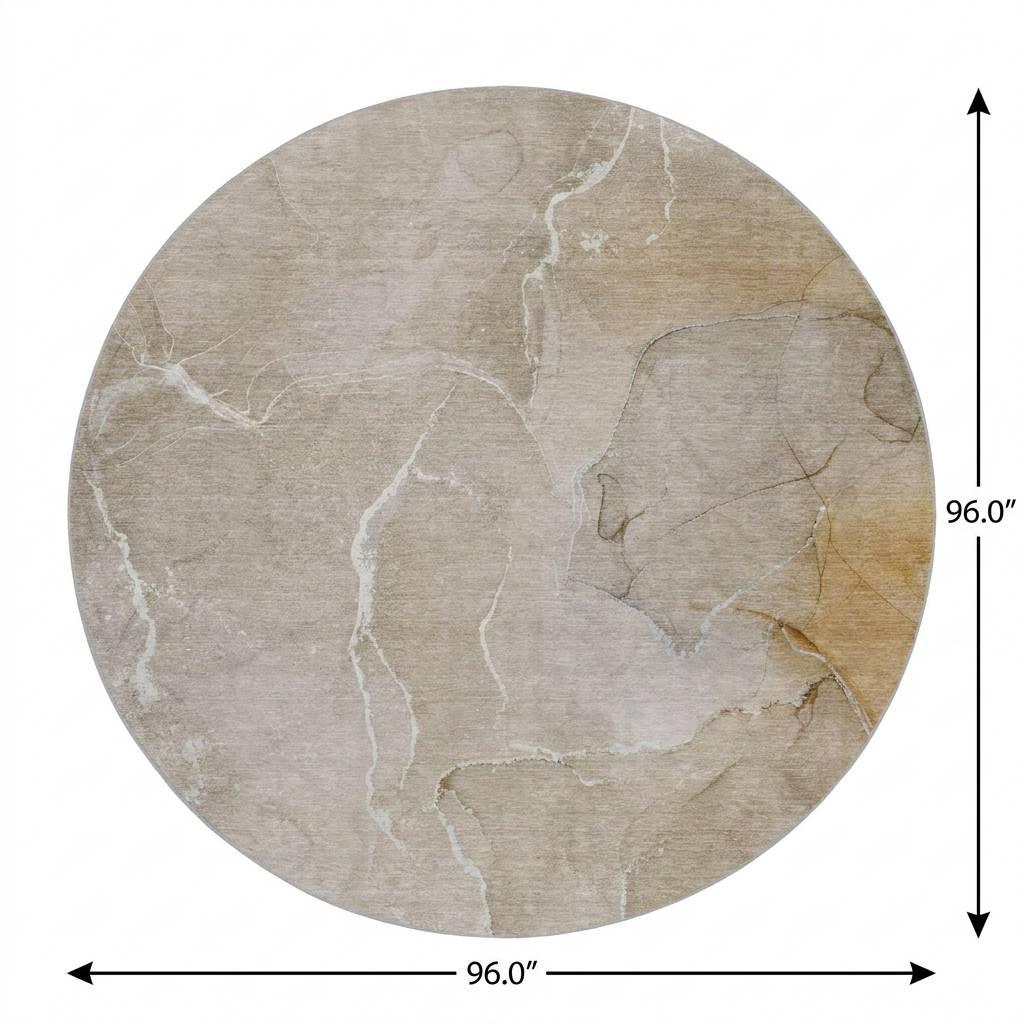8' Beige And Taupe Abstract Shag Washable Round Rug With UV Protection - HomeRoots - Flyclothing LLC