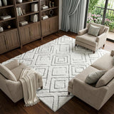 9' X 12' Beige And Taupe Geometric Shag Washable Area Rug With UV Protection - HomeRoots - Flyclothing LLC