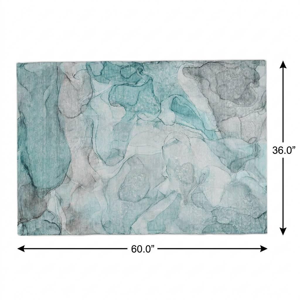 3' X 5' Teal And Gray Abstract Shag Washable Area Rug With UV Protection - HomeRoots - Flyclothing LLC
