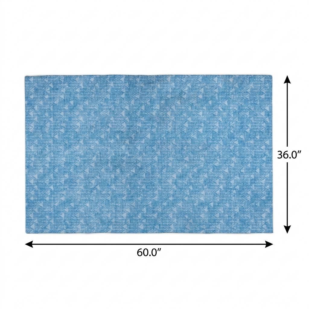 3' X 5' Blue And Denim Blue Geometric Shag Washable Area Rug With UV Protection - HomeRoots - Flyclothing LLC