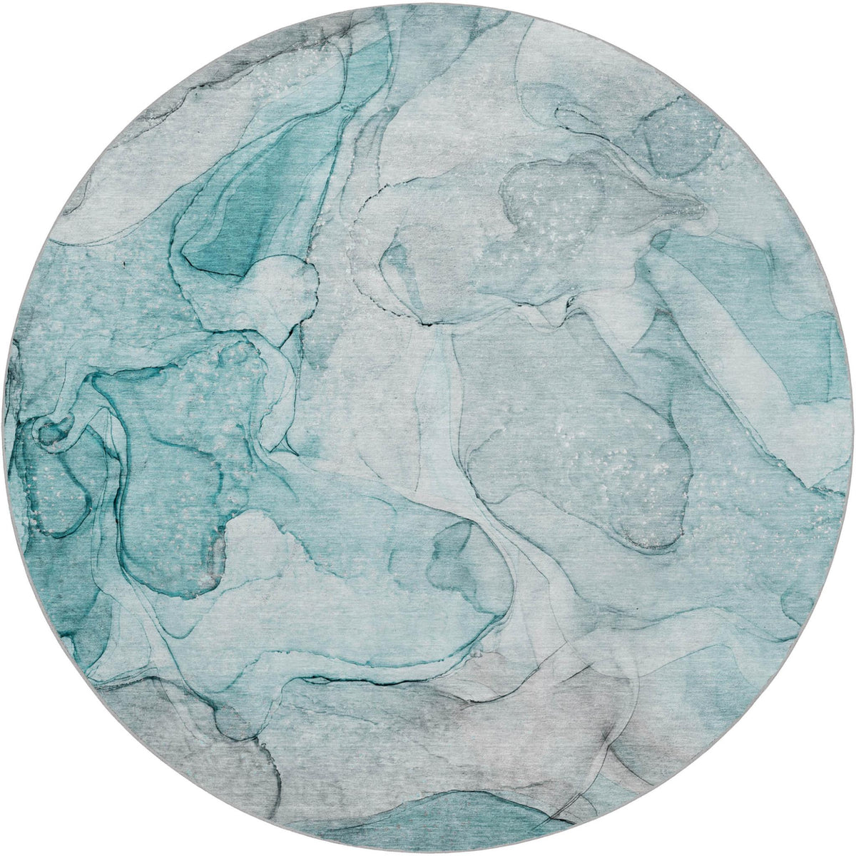 8' Teal And Gray Abstract Shag Washable Round Rug With UV Protection - HomeRoots - Flyclothing LLC