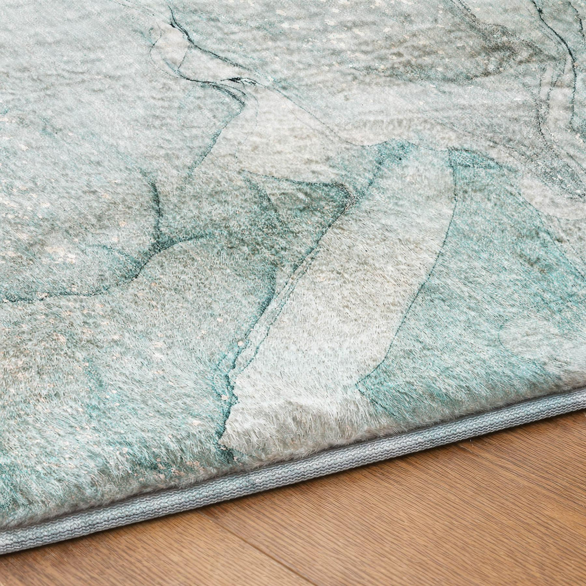 8' Teal And Gray Abstract Shag Washable Round Rug With UV Protection - HomeRoots - Flyclothing LLC