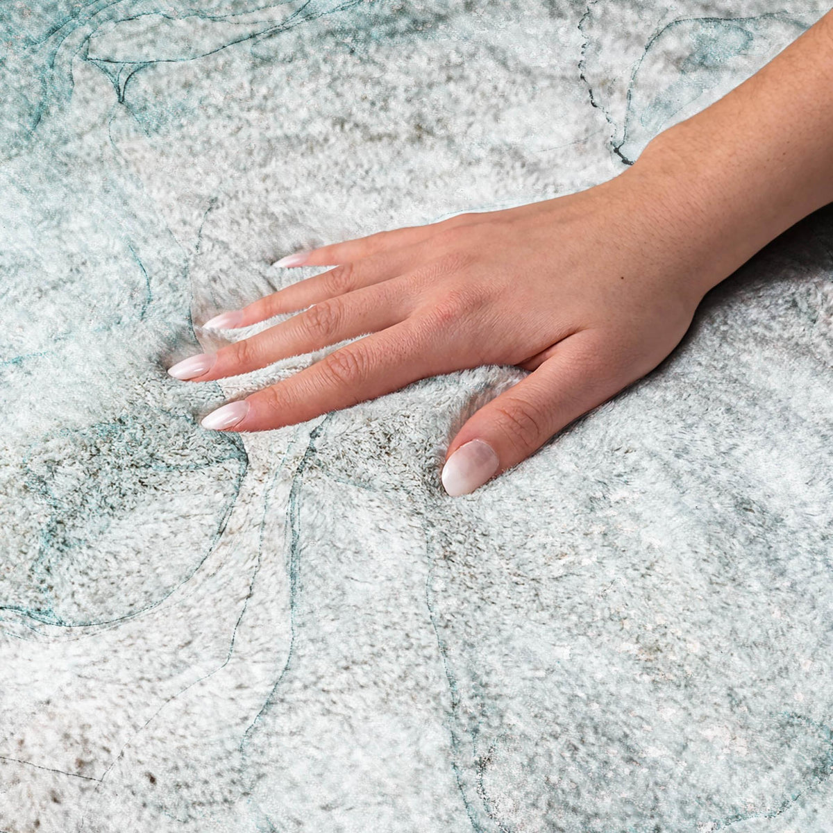 8' Teal And Gray Abstract Shag Washable Round Rug With UV Protection - HomeRoots - Flyclothing LLC