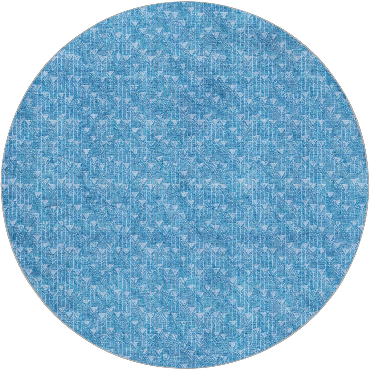 8' Blue And Denim Blue Geometric Shag Washable Round Rug With UV Protection - HomeRoots - Flyclothing LLC