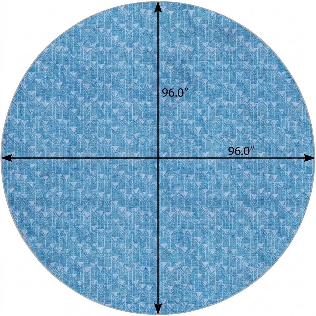8' Blue And Denim Blue Geometric Shag Washable Round Rug With UV Protection - HomeRoots - Flyclothing LLC