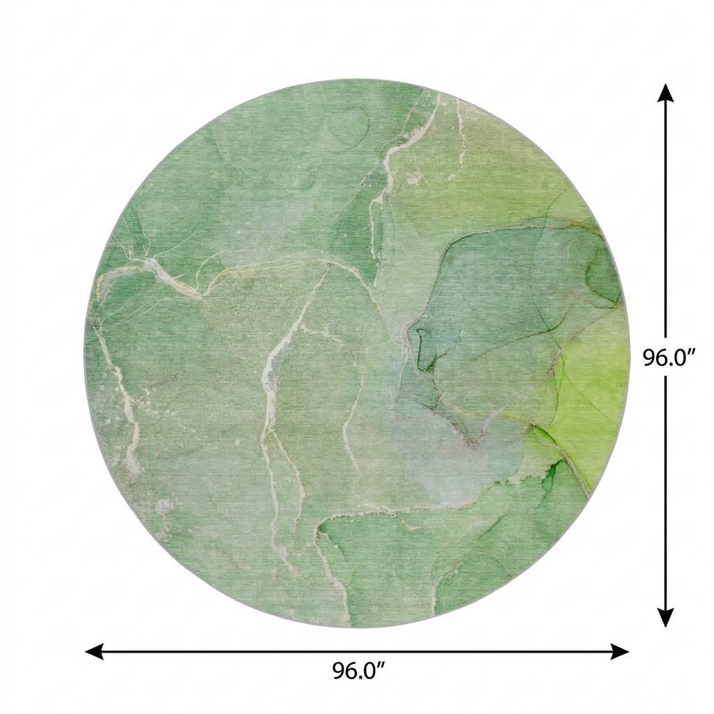 8' Green And Teal Abstract Shag Washable Round Rug With UV Protection - HomeRoots - Flyclothing LLC