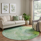 8' Green And Teal Abstract Shag Washable Round Rug With UV Protection - HomeRoots - Flyclothing LLC