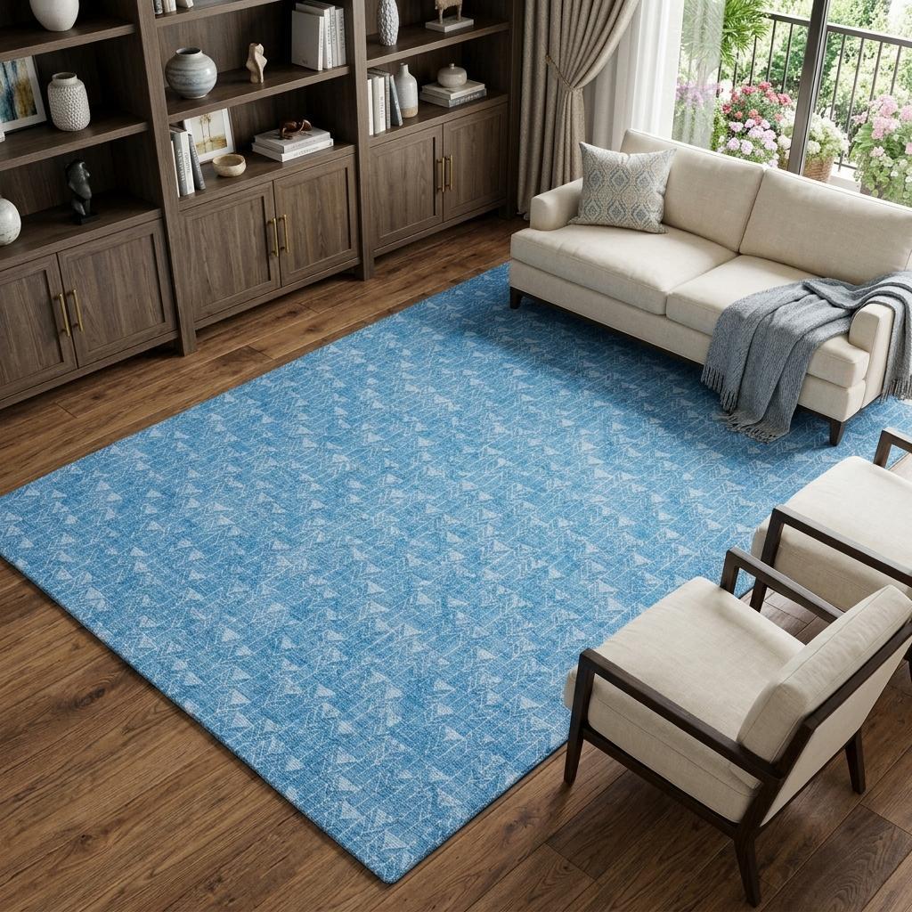 8' X 10' Blue And Denim Blue Geometric Shag Washable Area Rug With UV Protection - HomeRoots - Flyclothing LLC