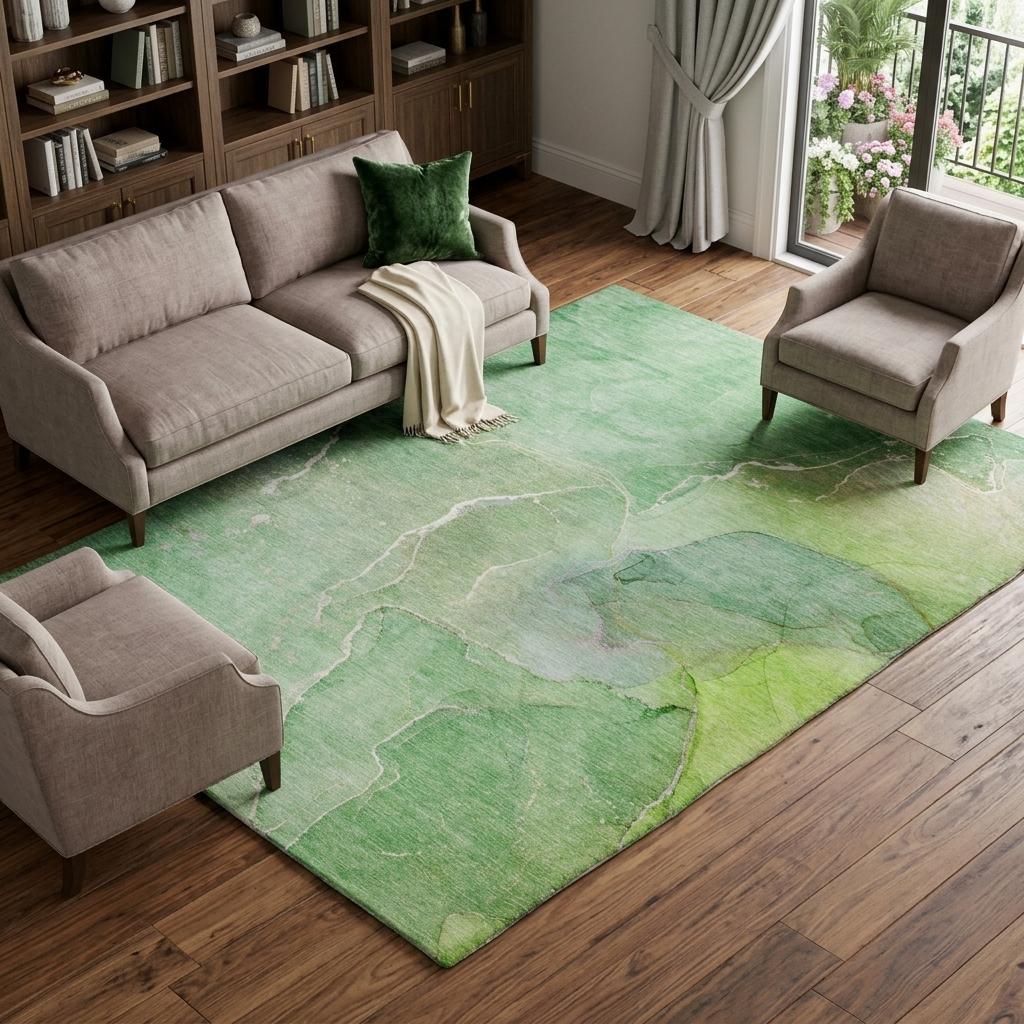 8' X 10' Green And Teal Abstract Shag Washable Area Rug With UV Protection - HomeRoots - Flyclothing LLC