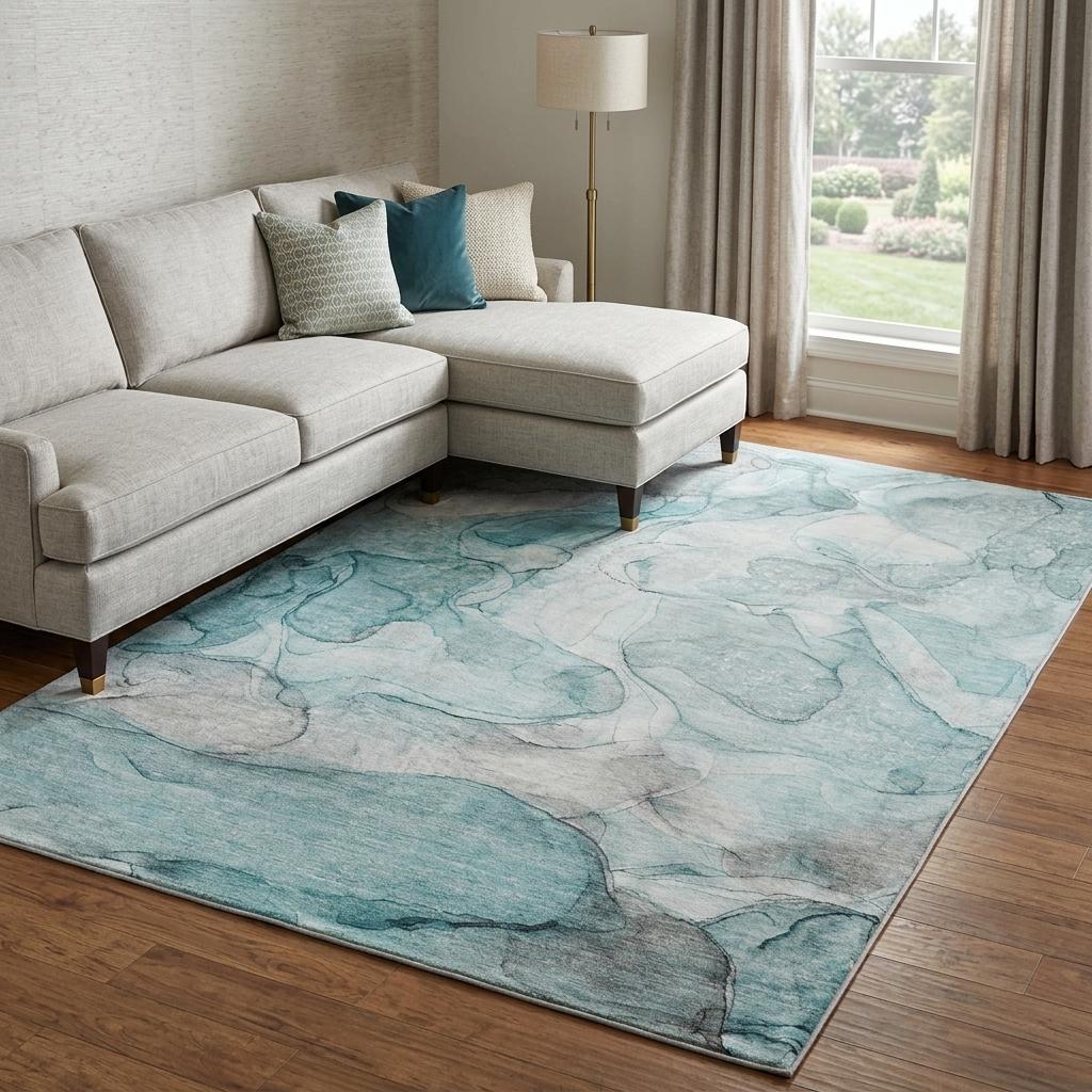 10' X 14' Teal And Gray Abstract Shag Washable Area Rug With UV Protection - HomeRoots - Flyclothing LLC