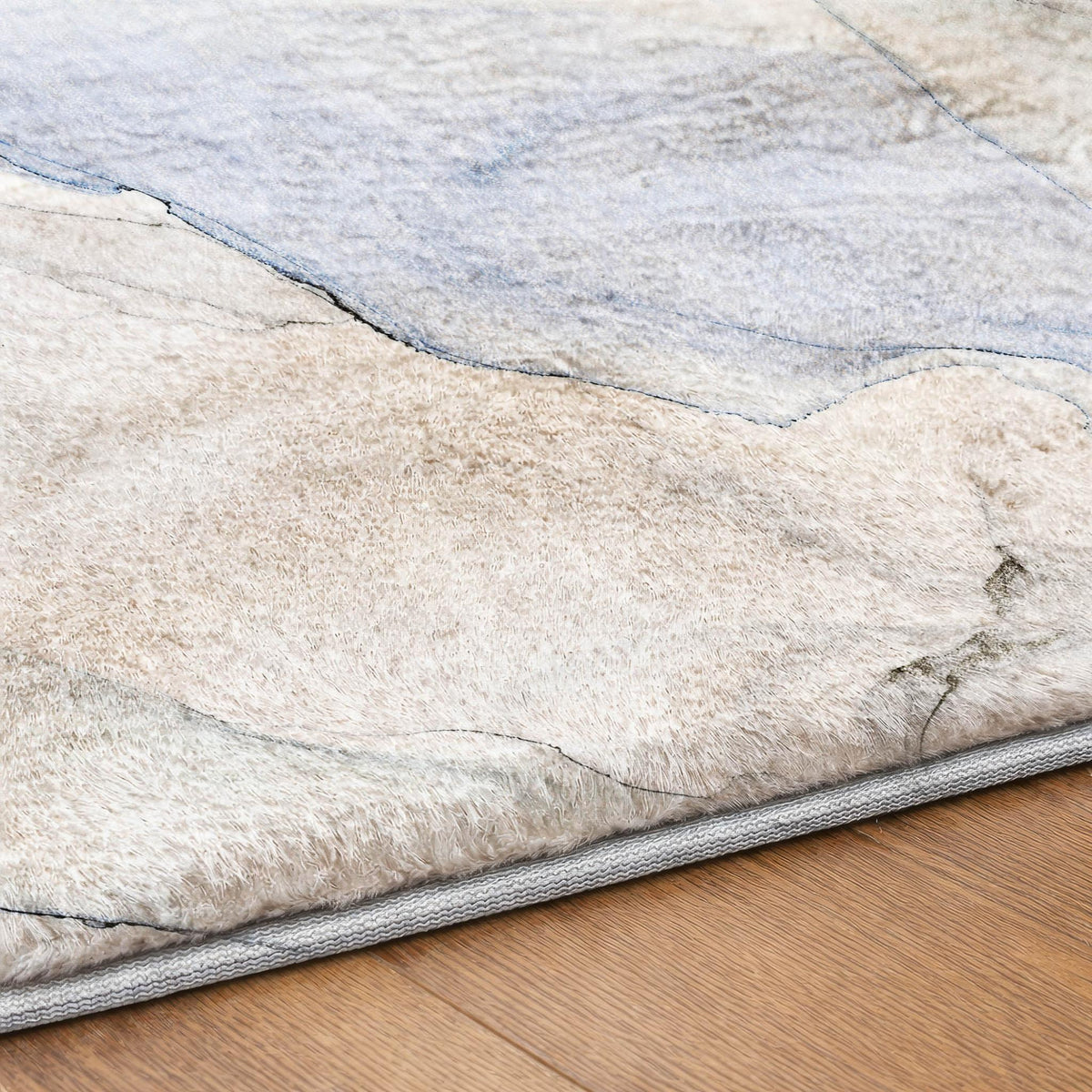 3' X 5' Blue And Denim Blue Abstract Shag Washable Area Rug With UV Protection - HomeRoots - Flyclothing LLC